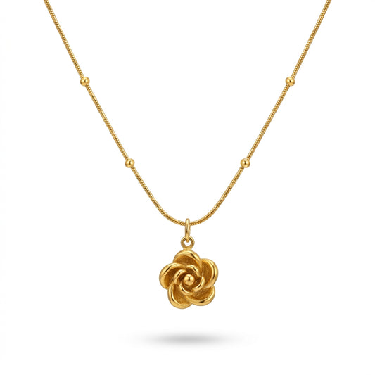 Aurezza Luxury Elegant Golden Rose Flower Pendant Necklace for Women