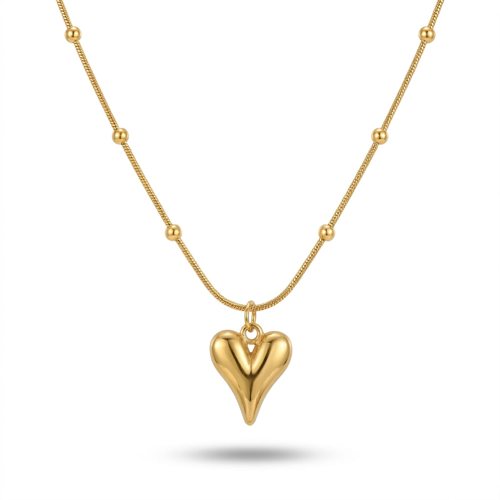 Aurezza Elegant Golden Puffy Heart Pendant Necklace for Women