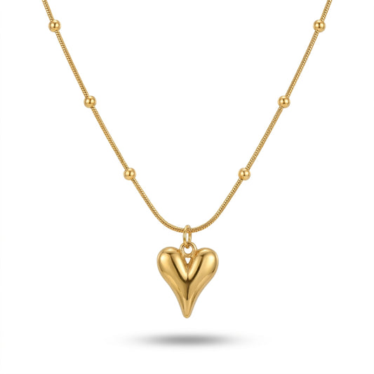 Aurezza Elegant Golden Puffy Heart Pendant Necklace for Women