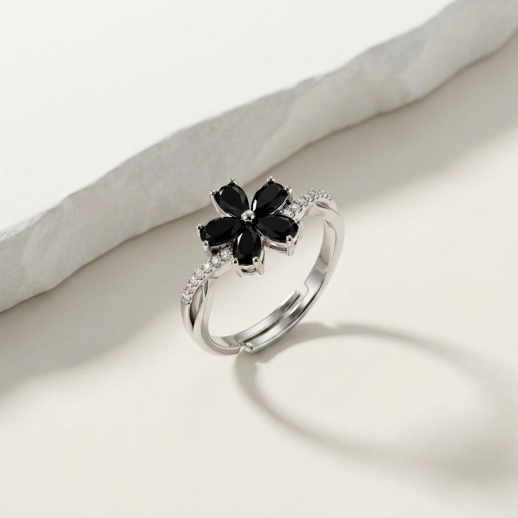 Luxury Adjustable Flower Cubic Zirconia Statement Ring for Women