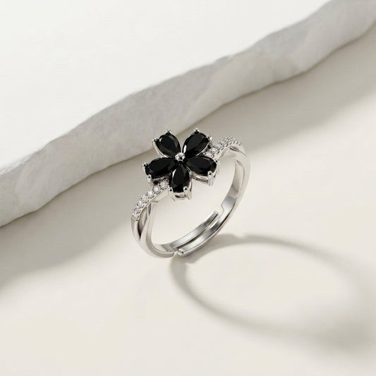 Luxury Adjustable Flower Cubic Zirconia Statement Ring for Women