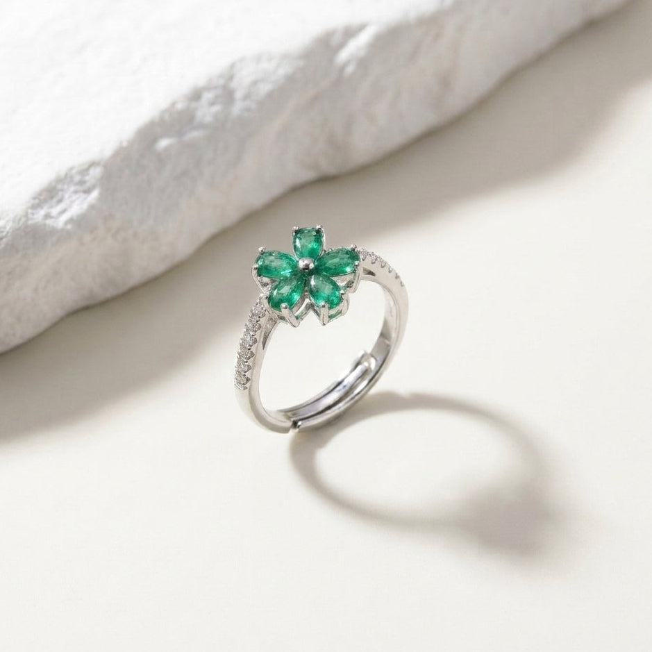 Luxury Adjustable Flower Cubic Zirconia Statement Ring for Women
