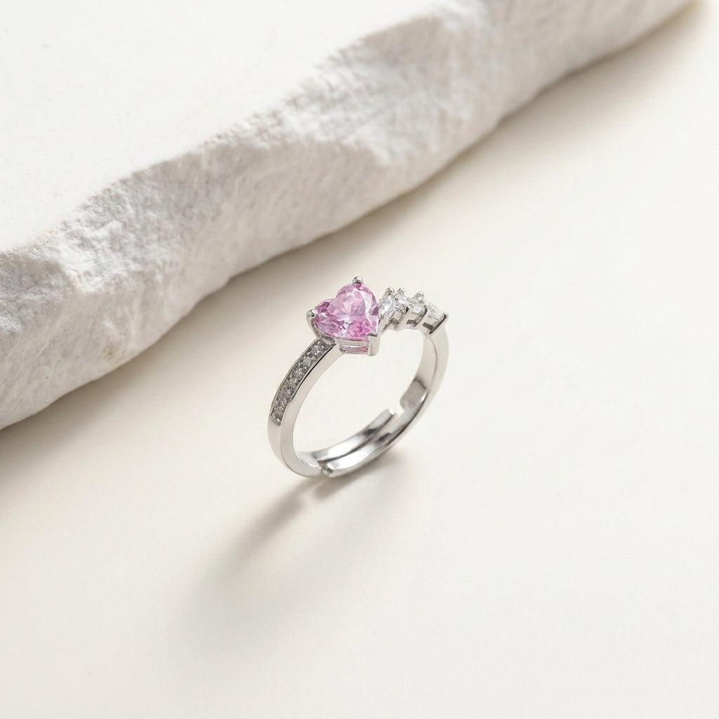 Luxury Adjustable Heart Cubic Zirconia Statement Ring for Women
