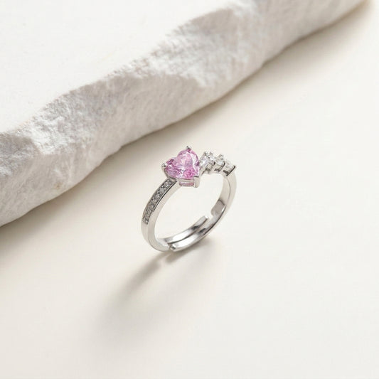Luxury Adjustable Heart Cubic Zirconia Statement Ring for Women