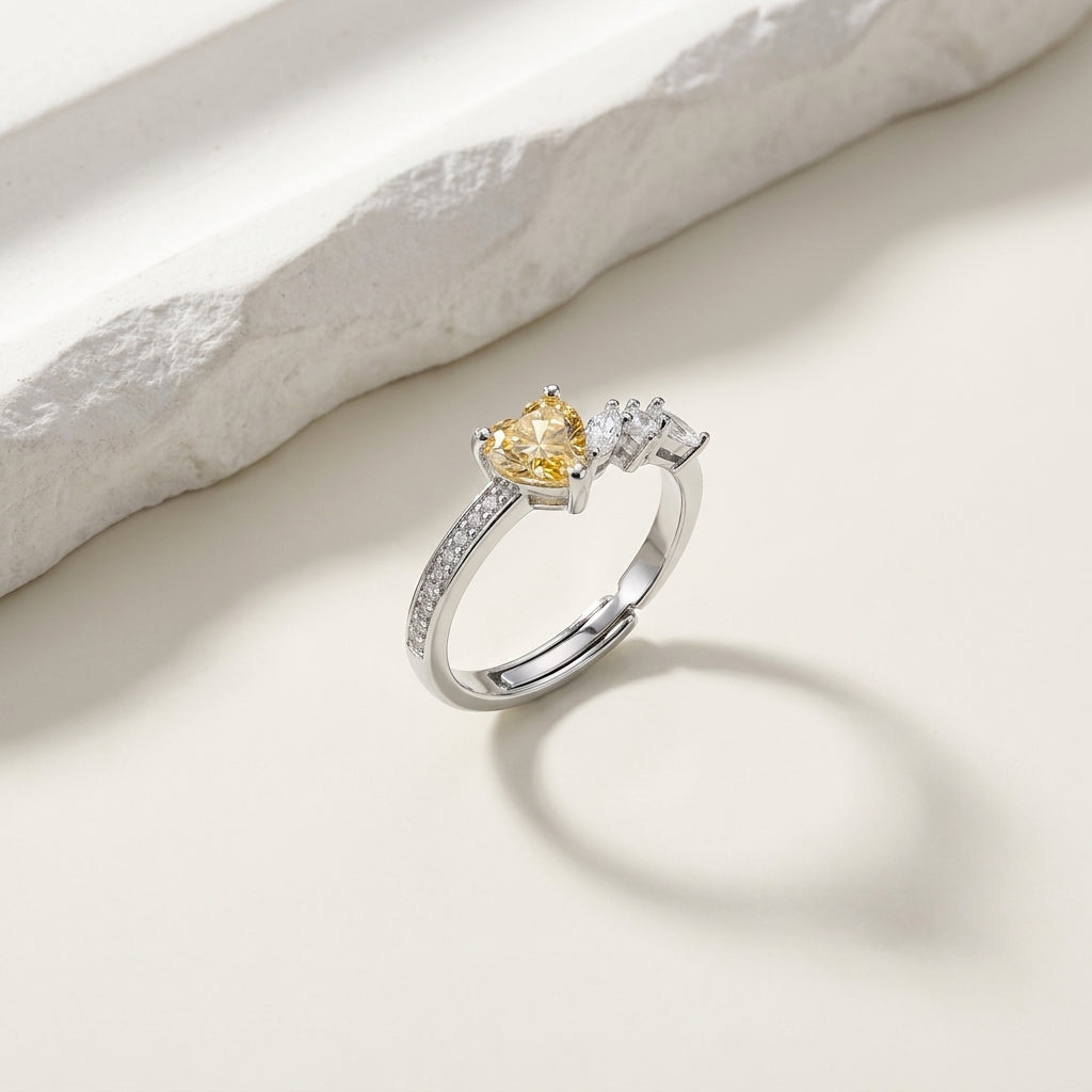 Luxury Adjustable Heart Cubic Zirconia Statement Ring for Women