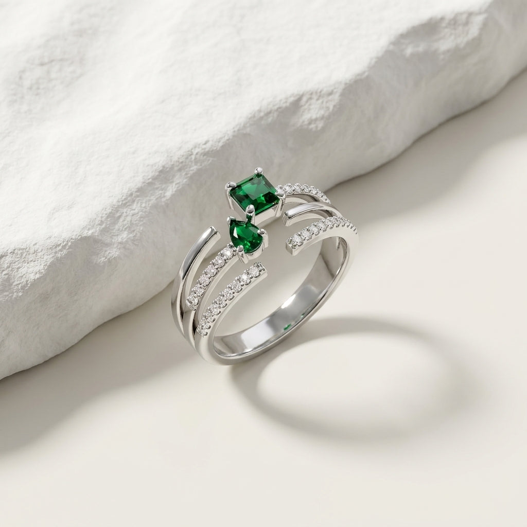 Luxury Adjustable Silver Cubic Zirconia Statement Ring for Women