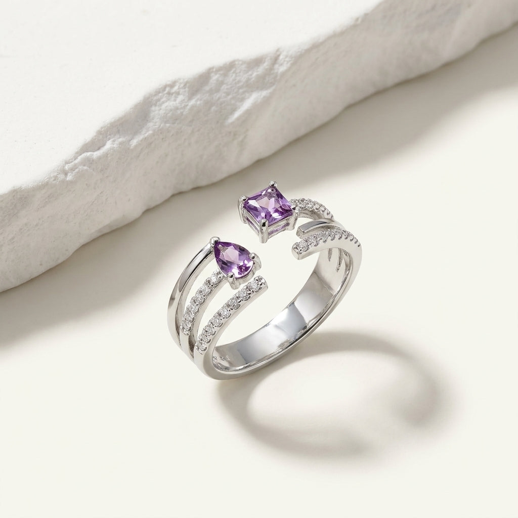 Luxury Adjustable Silver Cubic Zirconia Statement Ring for Women