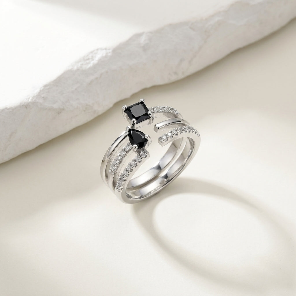 Luxury Adjustable Silver Cubic Zirconia Statement Ring for Women