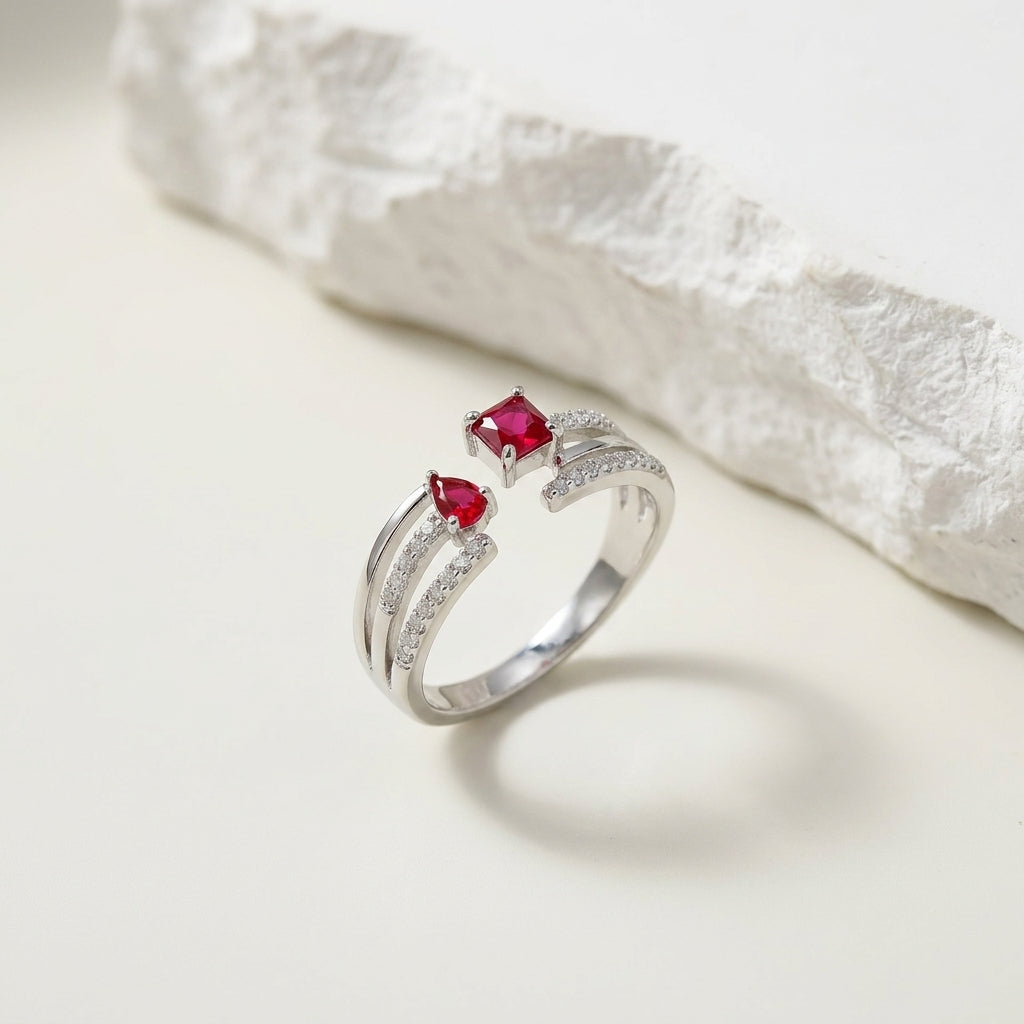 Luxury Adjustable Silver Cubic Zirconia Statement Ring for Women