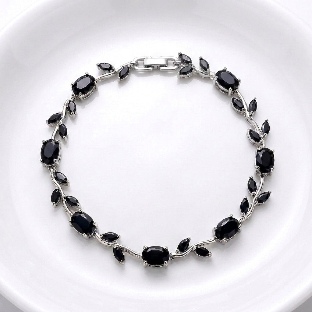 Luxury Black Tulip Bracelet for Women | Premium Stainless Steel Crystal Floral Bracelet