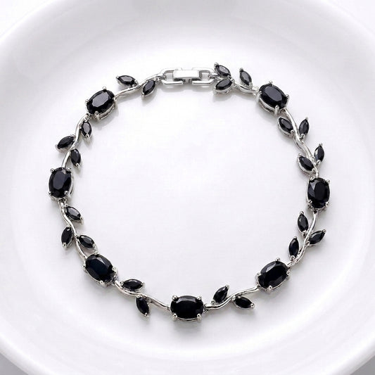 Luxury Black Tulip Bracelet for Women | Premium Stainless Steel Crystal Floral Bracelet