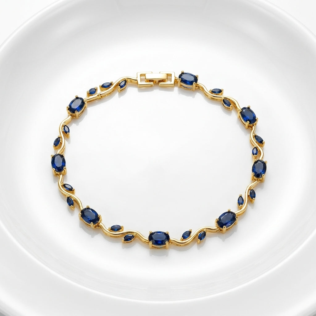 Luxury Blue Tulip Bracelet for Women | Premium Stainless Steel Crystal Floral Bracelet