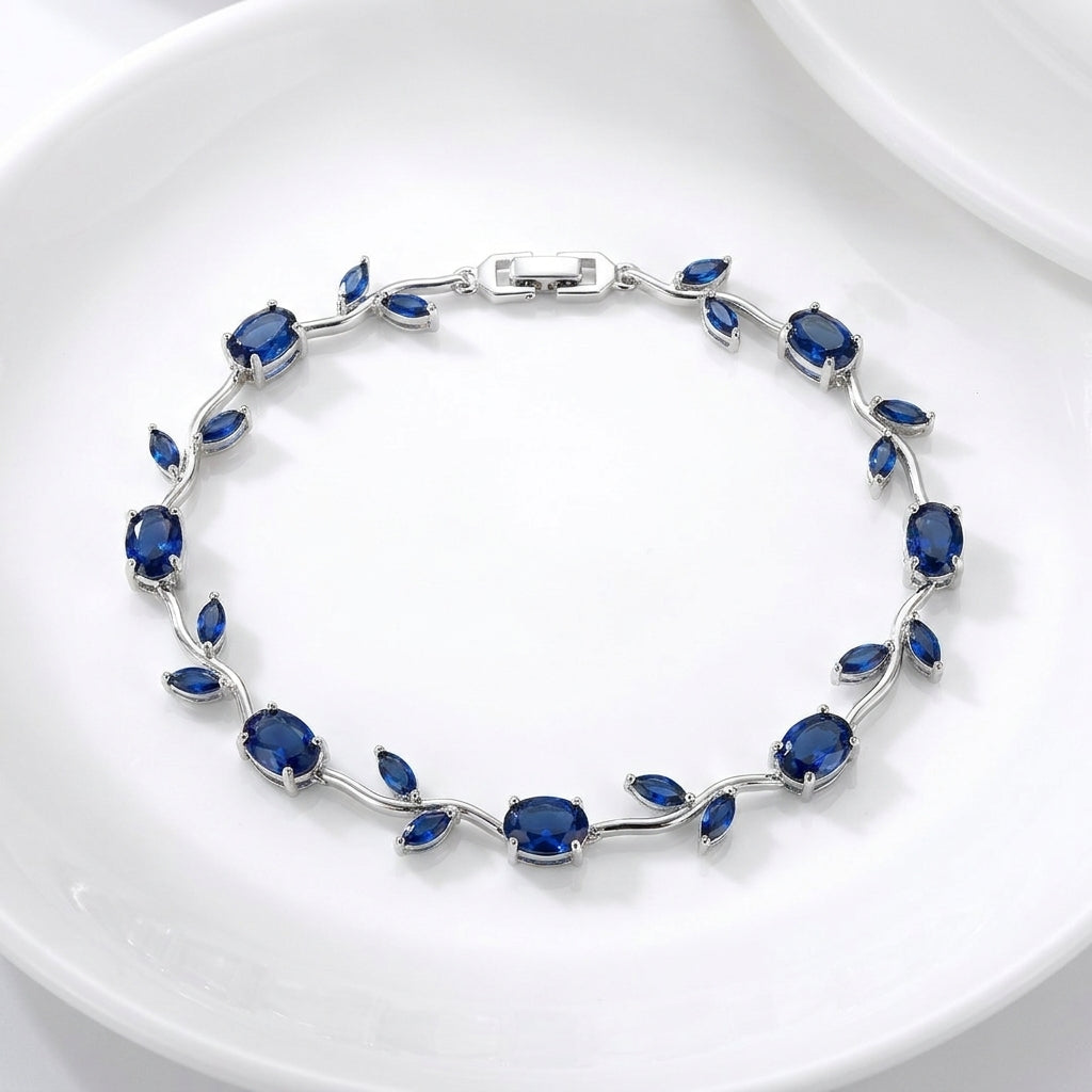 Luxury Blue Tulip Bracelet for Women | Premium Stainless Steel Crystal Floral Bracelet