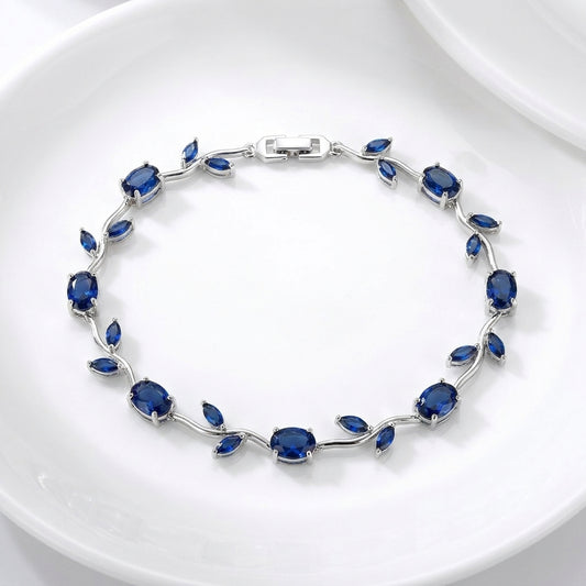Luxury Blue Tulip Bracelet for Women | Premium Stainless Steel Crystal Floral Bracelet