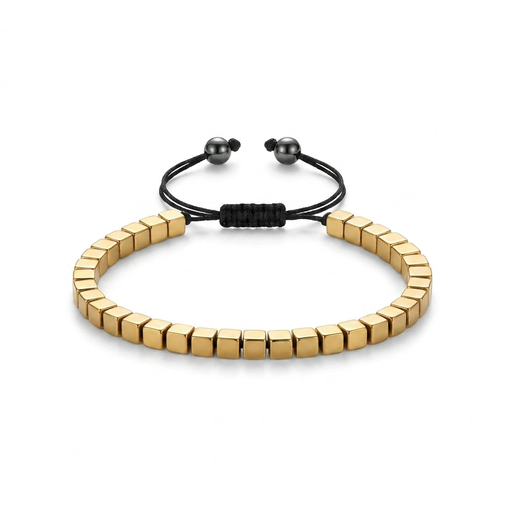 Luxury Gold Cube Bead Adjustable Bracelet for Men