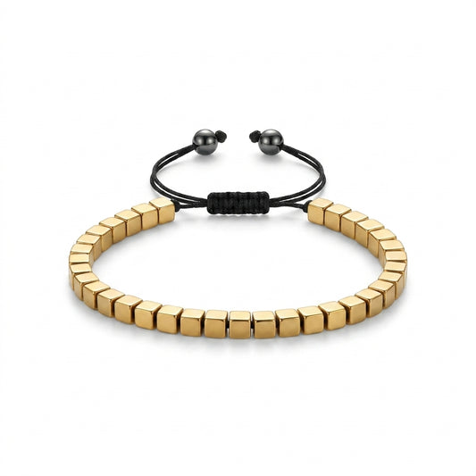 Luxury Gold Cube Bead Adjustable Bracelet for Men