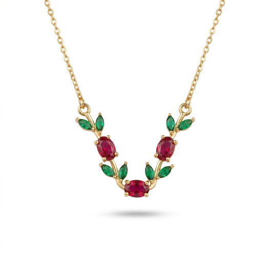 Luxury Gold Emerald Ruby Floral Necklace for Women