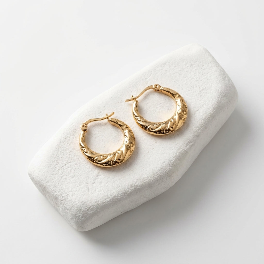 Luxury Gold Engraved Hoop Earrings for Women