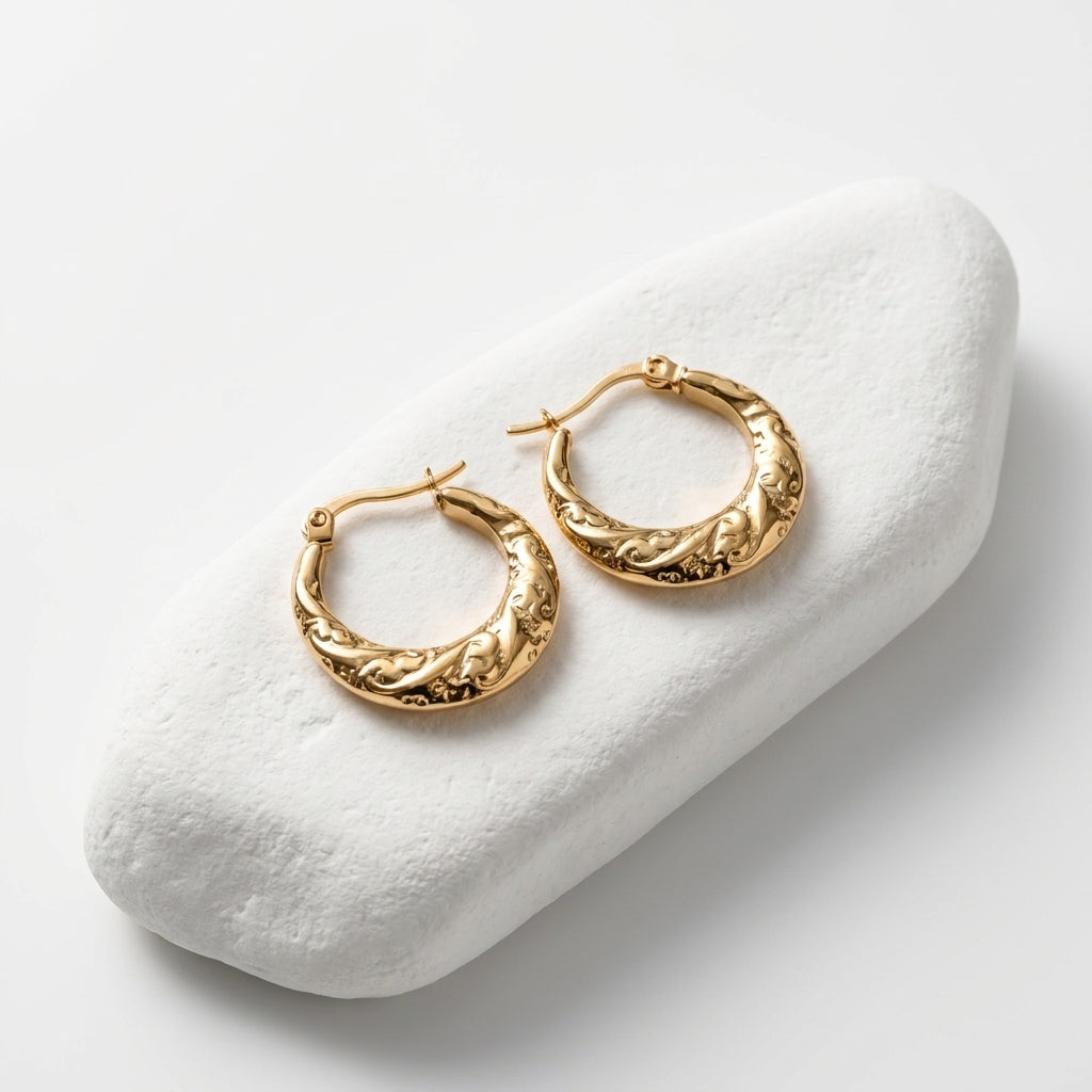 Luxury Gold Engraved Hoop Earrings for Women
