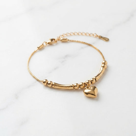Luxury Gold Heart Charm Beaded Bracelet for Women
