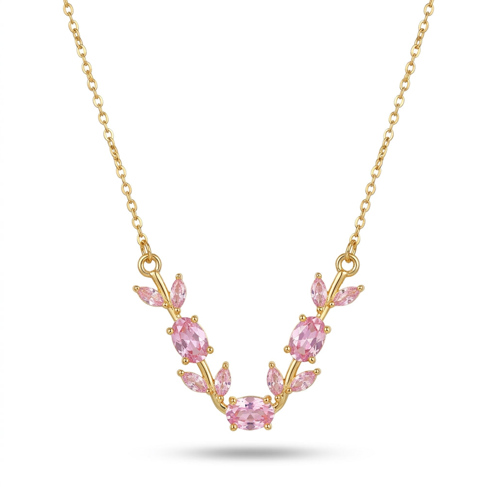 Luxury Gold Pink Crystal Floral Necklace for Women