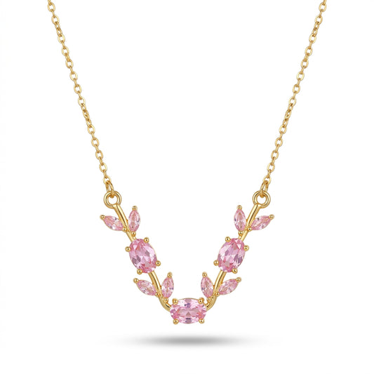 Luxury Gold Pink Crystal Floral Necklace for Women
