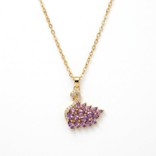 Luxury Gold Purple Swan Crystal Necklace for Women
