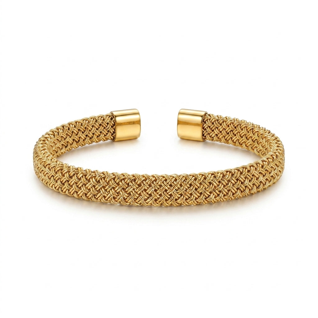 Luxury Gold Mesh Weave Open Cuff Bracelet for Women