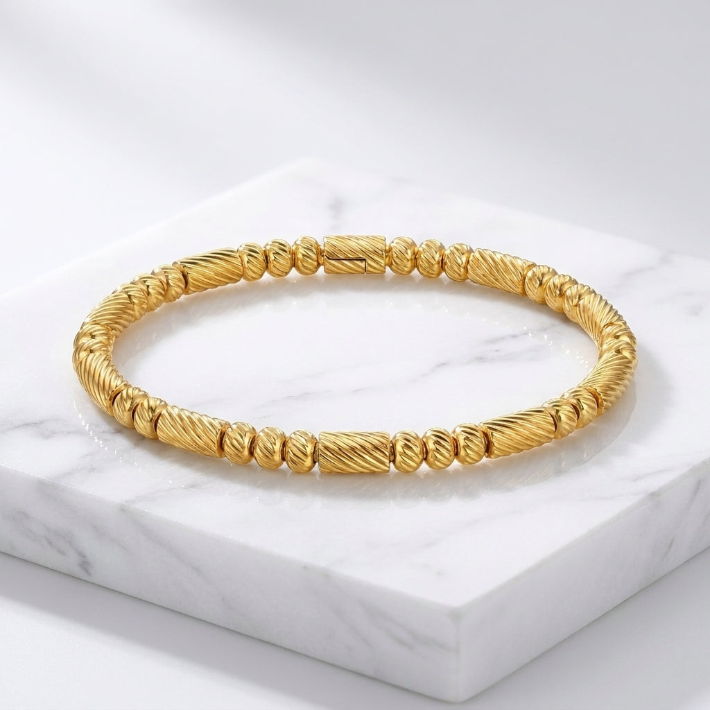 Luxury Gold Textured Bead Bracelet for Women & Girls