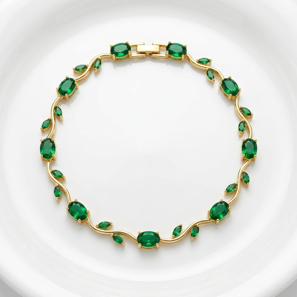 Luxury Green Tulip Bracelet for Women | Premium Stainless Steel Crystal Floral Bracelet