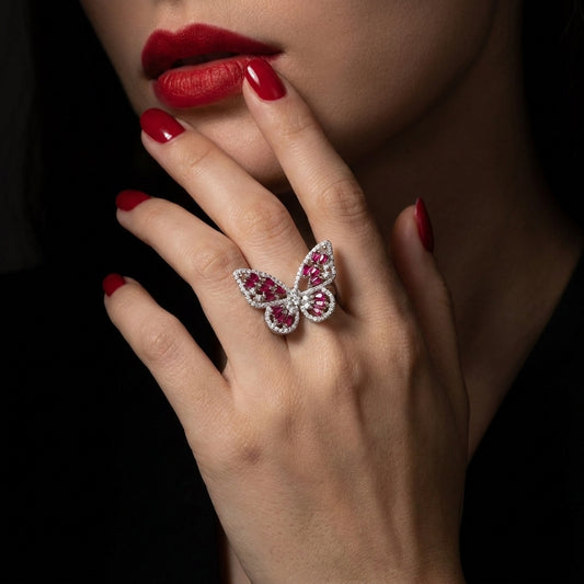 Luxury Pink Butterfly Crystal Zirconia Ring for Women