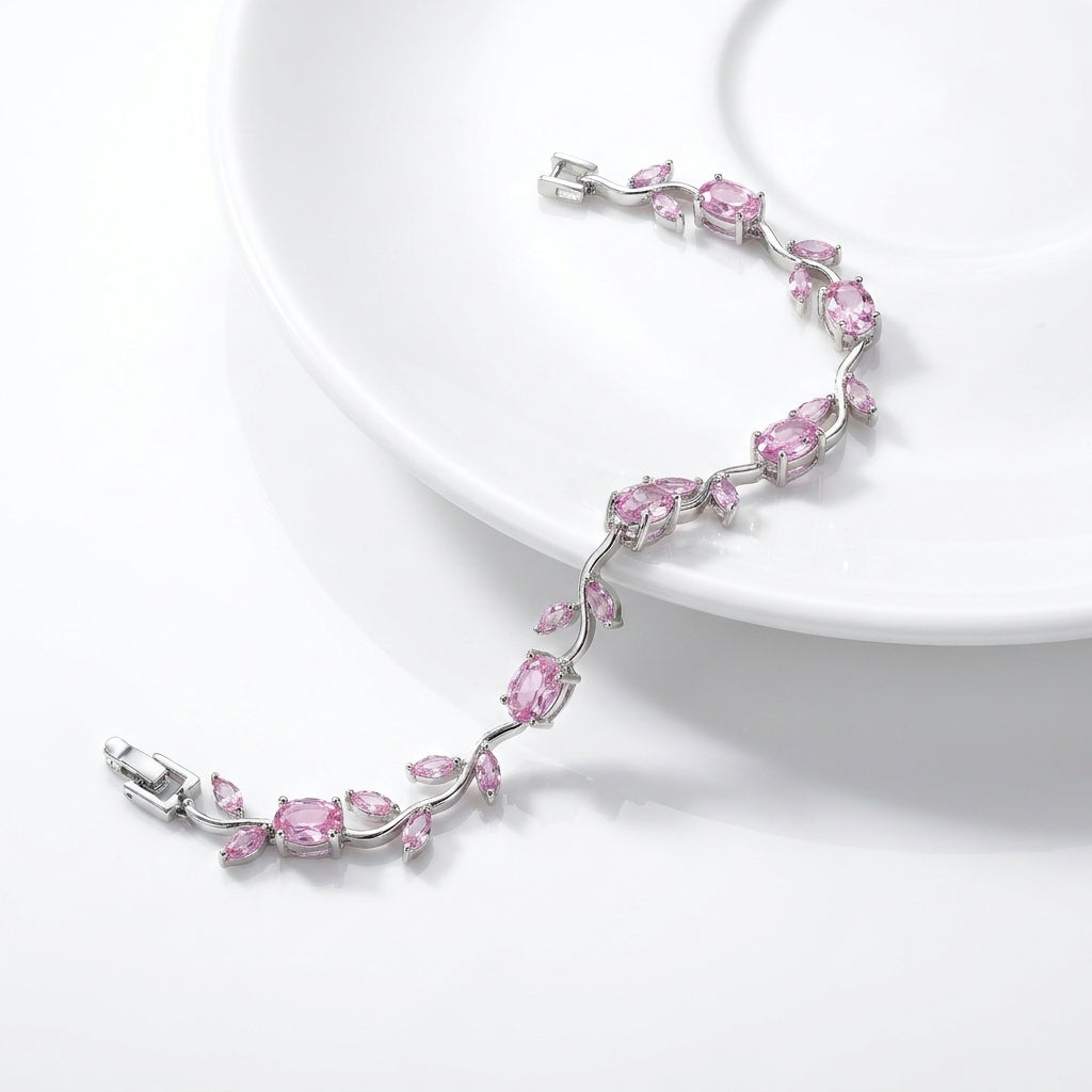 Luxury Pink Tulip Bracelet for Women | Premium Stainless Steel Crystal Tulip Flower Bracelet