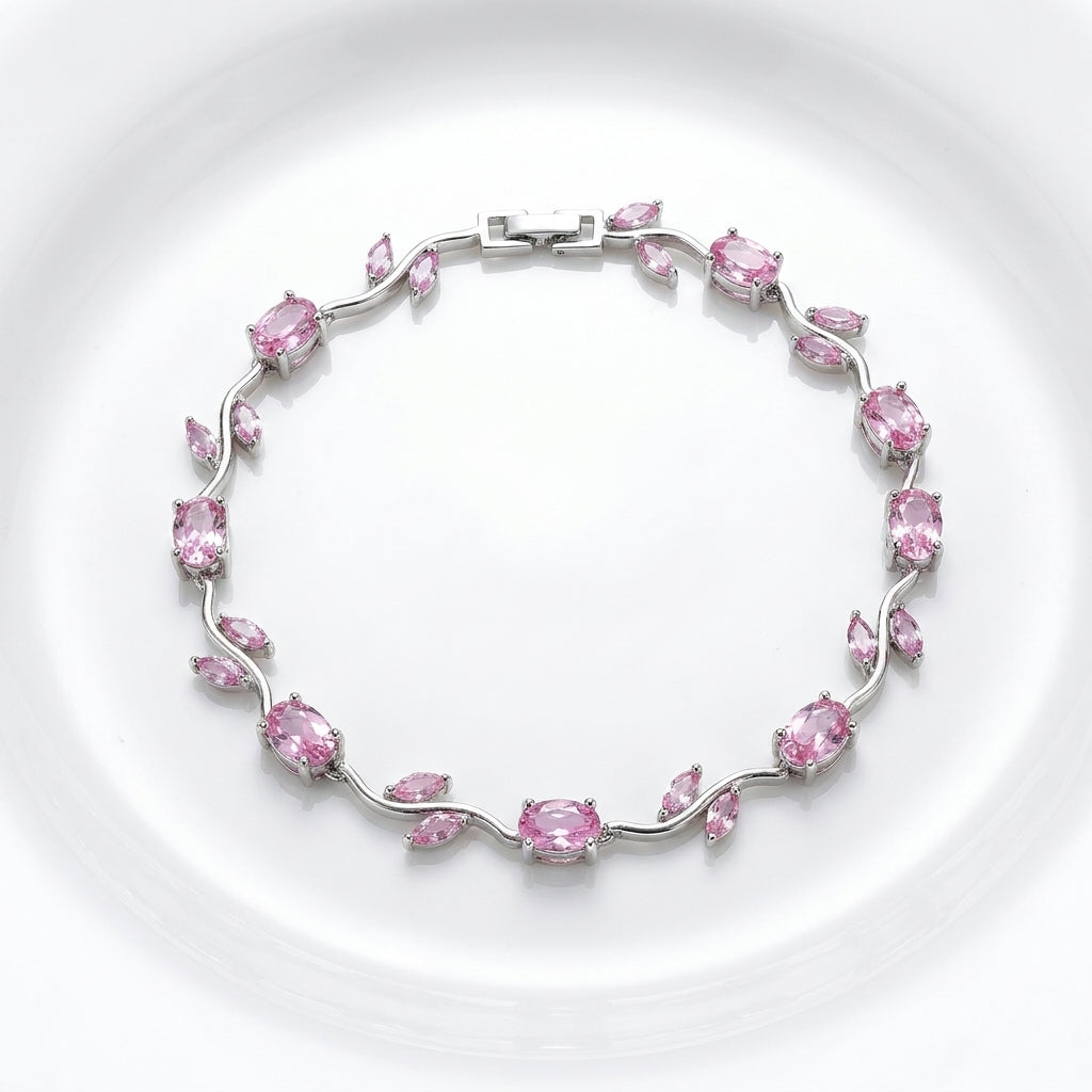 Luxury Pink Tulip Bracelet for Women | Premium Stainless Steel Crystal Tulip Flower Bracelet