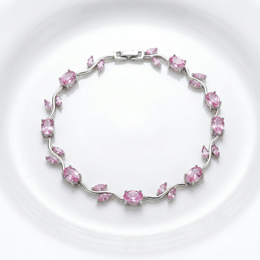 Luxury Pink Tulip Bracelet for Women | Premium Stainless Steel Crystal Tulip Flower Bracelet