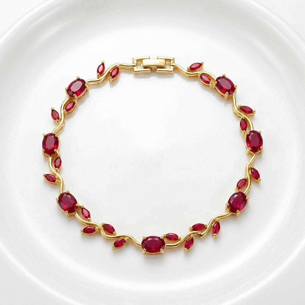 Luxury Ruby Red Tulip Bracelet for Women | Premium Stainless Steel Crystal Floral Bracelet