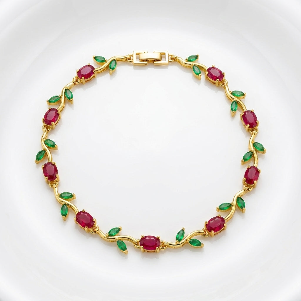 Luxury Ruby Tulip Bracelet for Women | Premium Stainless Steel Crystal Floral Bracelet