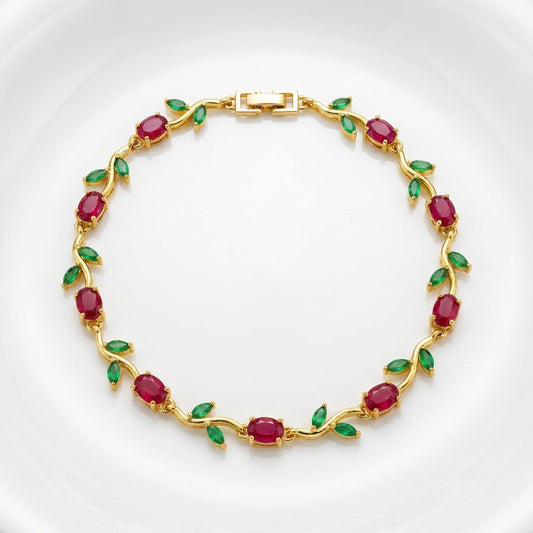 Luxury Ruby Tulip Bracelet for Women | Premium Stainless Steel Crystal Floral Bracelet