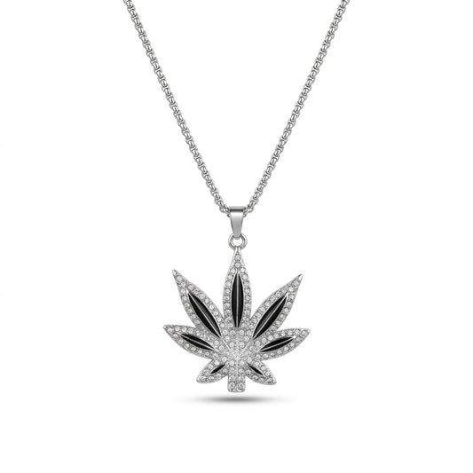 Luxury Silver Black Leaf Pendant Necklace for Men