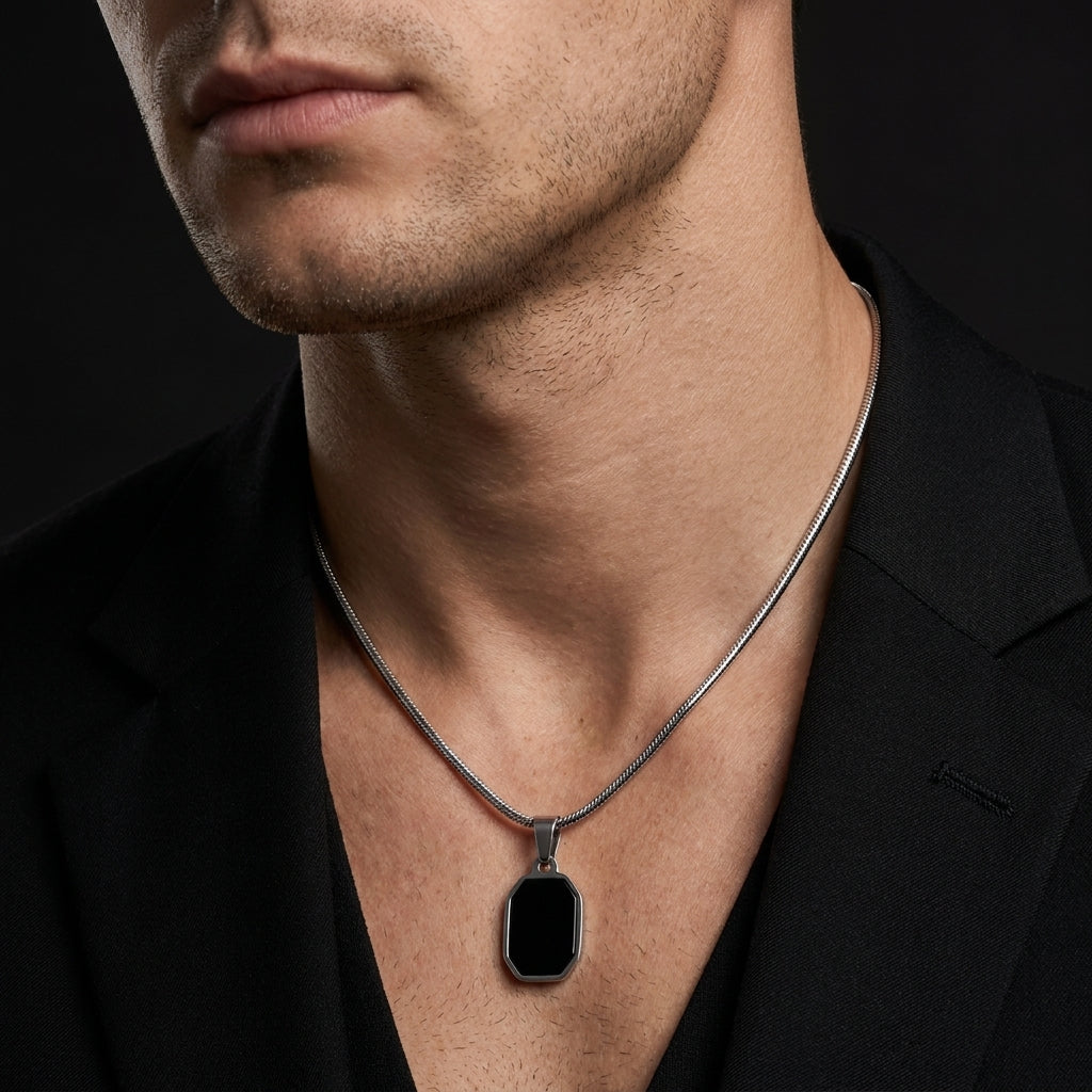 Luxury Silver Black Pendant Necklace for Men