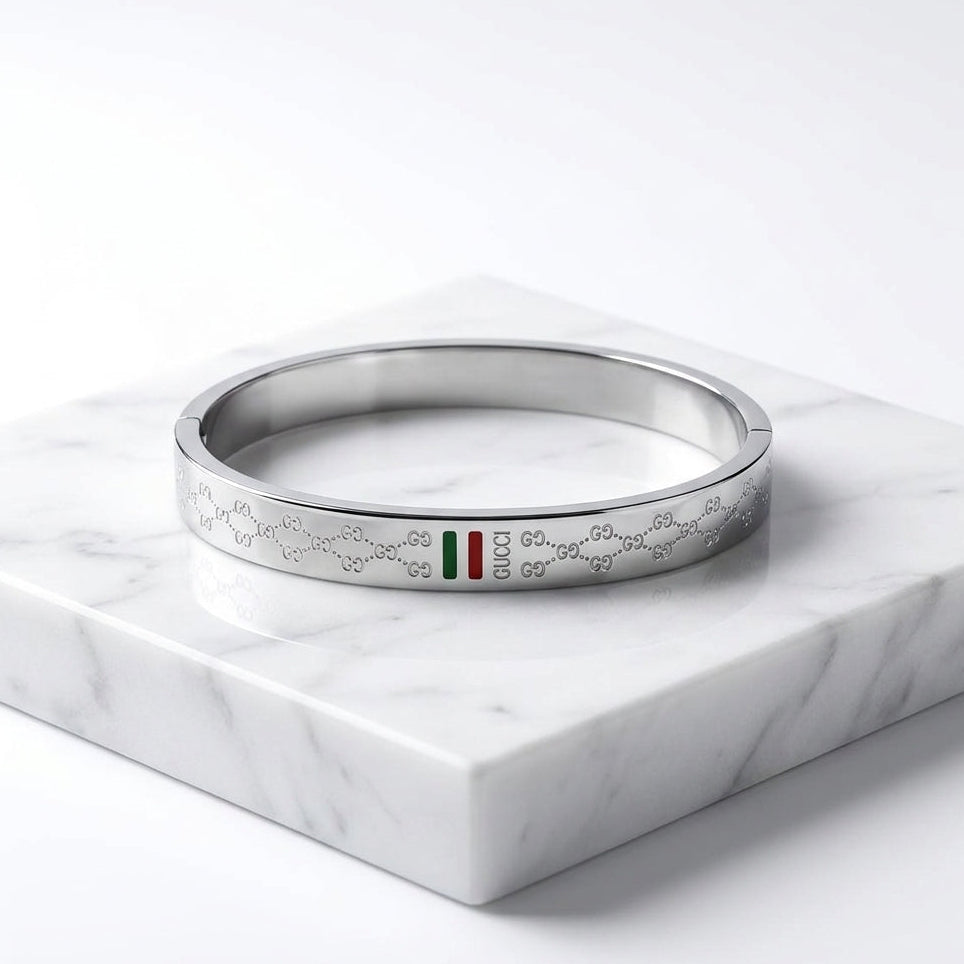 Luxury Silver Gucci Pattern Bangle Bracelet for Men & Women