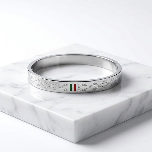 Luxury Silver Gucci Pattern Bangle Bracelet for Men & Women
