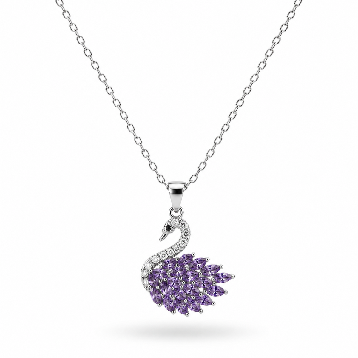 Luxury Silver Purple Swan Crystal Necklace for Women