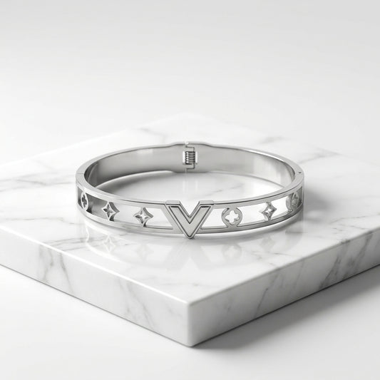 Luxury Silver Stainless Steel Geometric Cuff Bracelet for Men