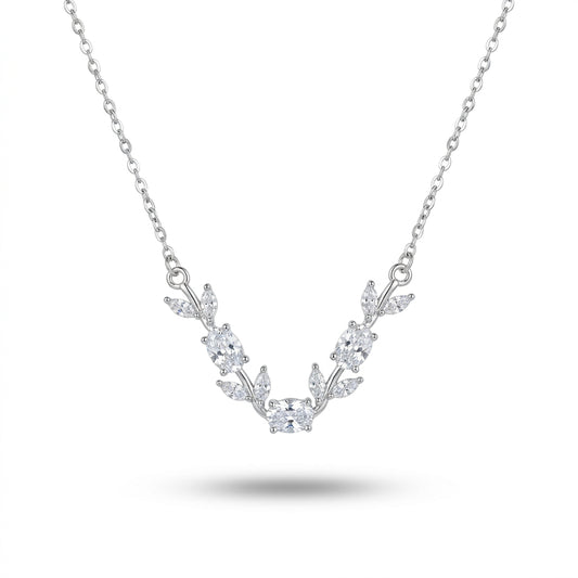 Luxury Silver White Crystal Floral Necklace for Women