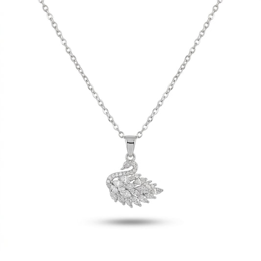 Luxury Silver White Swan Crystal Necklace for Women