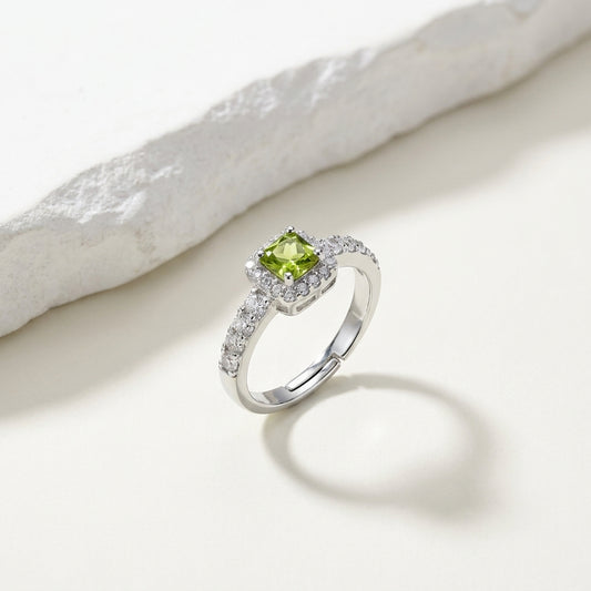 Luxury Square Halo Cubic Zirconia Adjustable Silver Ring for Women