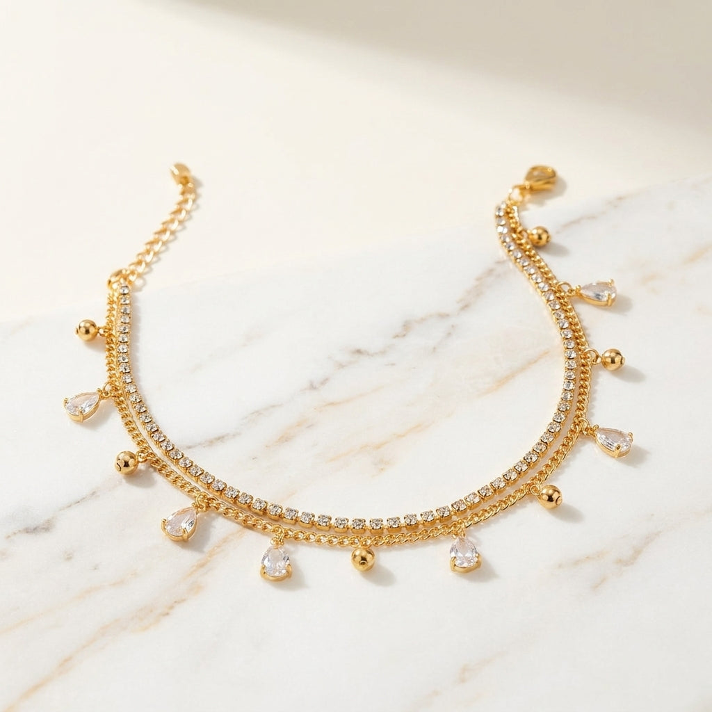 Luxury Gold Crystal Drop Charm Anklet for Women
