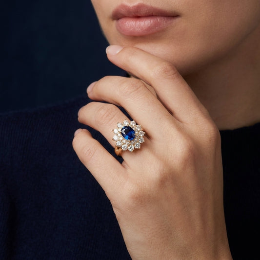 Luxury Blue Sapphire Halo Crystal Ring for Women
