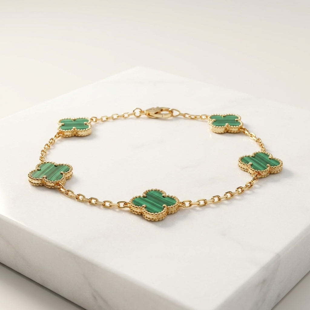 Luxury Gold Green Clover Chain Bracelet for Women