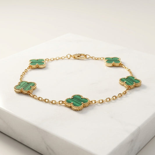 Luxury Gold Green Clover Chain Bracelet for Women